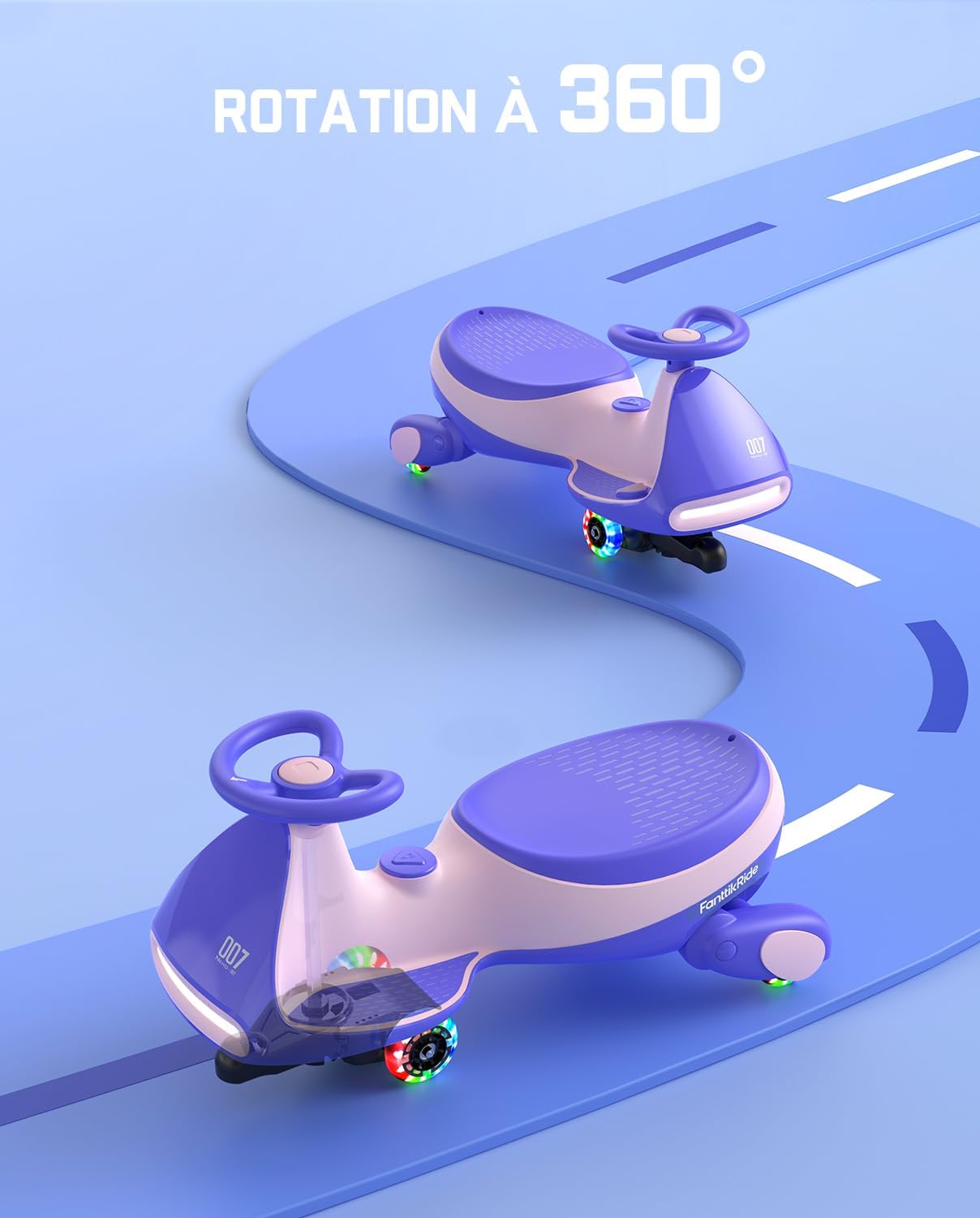 FanttikRide 12V N7 Pro Voiture Électrique Enfants, Anti-Bascule, Ergonomique, 2 en 1, 2 Vitesses, Roues Clignotantes, Bluetooth, Chargement Type C, pour Enfants à Partir de 3 Ans, 68 Kg.