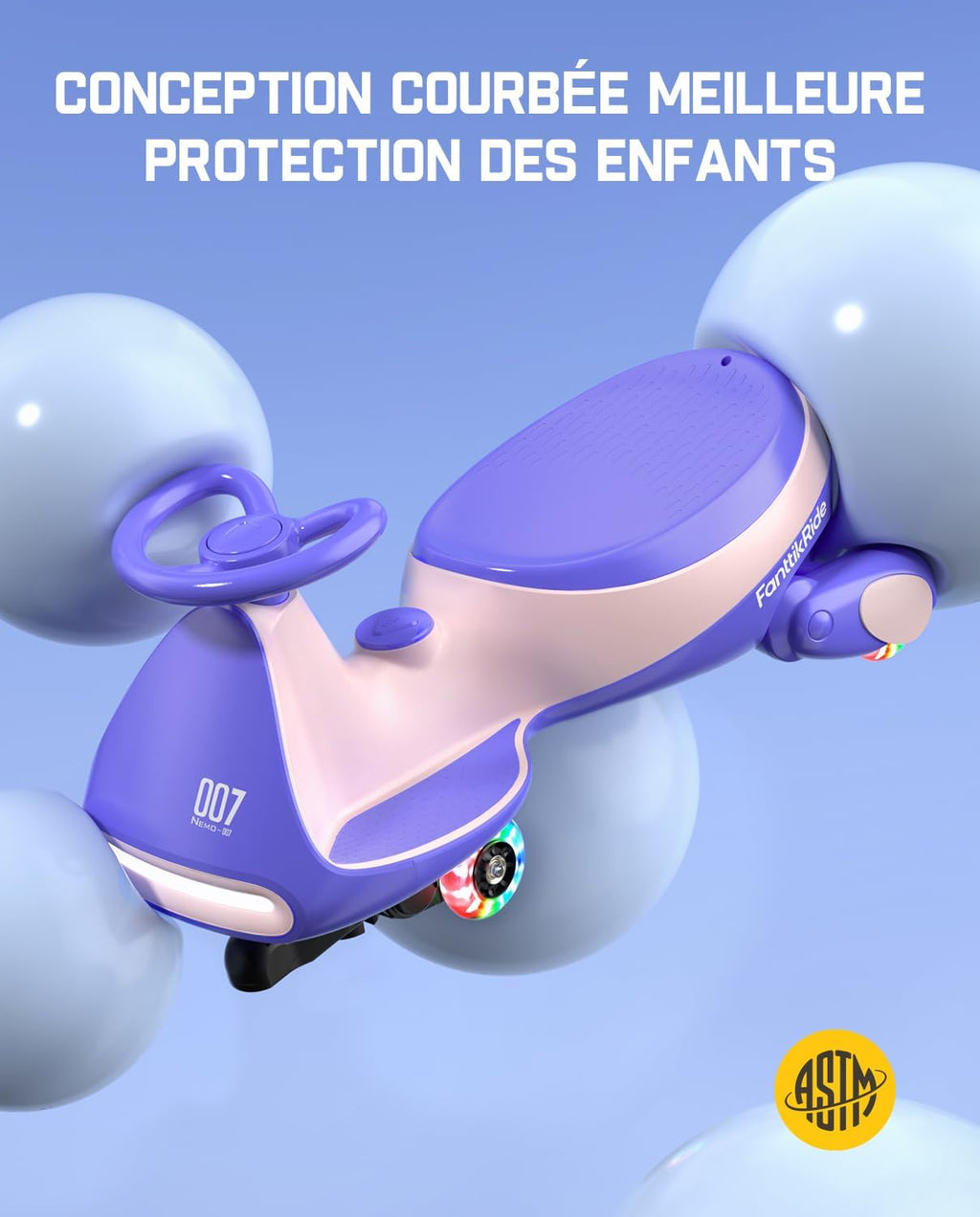 FanttikRide 12V N7 Pro Voiture Électrique Enfants, Anti-Bascule, Ergonomique, 2 en 1, 2 Vitesses, Roues Clignotantes, Bluetooth, Chargement Type C, pour Enfants à Partir de 3 Ans, 68 Kg.