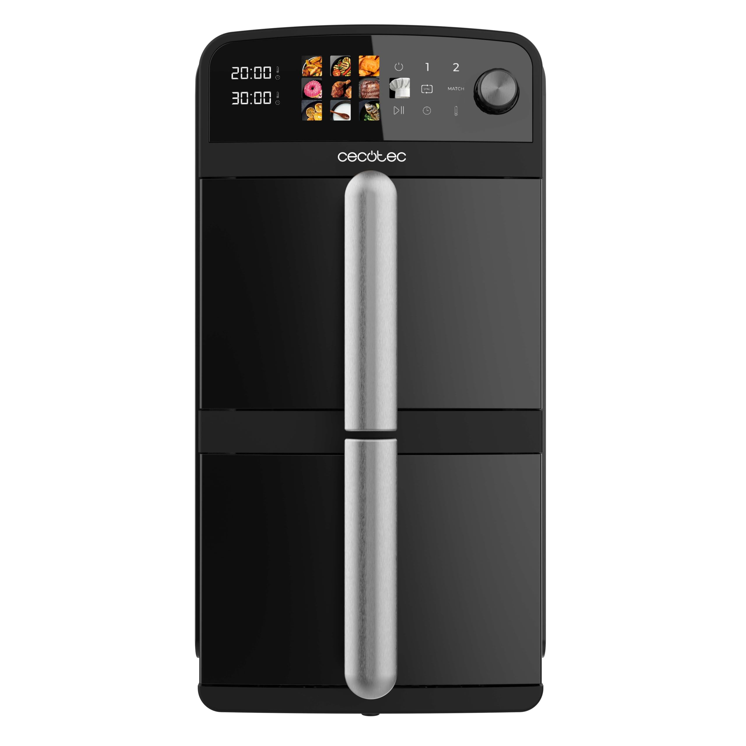 Cecotec Friteuse à Air sans Huile - Air Fryer 10L Cecofry DuoLevel 10000 DuoSize Window. 2000W, Design Vertical, 2 Cuves de 3.5L et 6.5L, Sync, 10 Menus, Température 80-200ºC, Fenêtre, Panneau Tactile