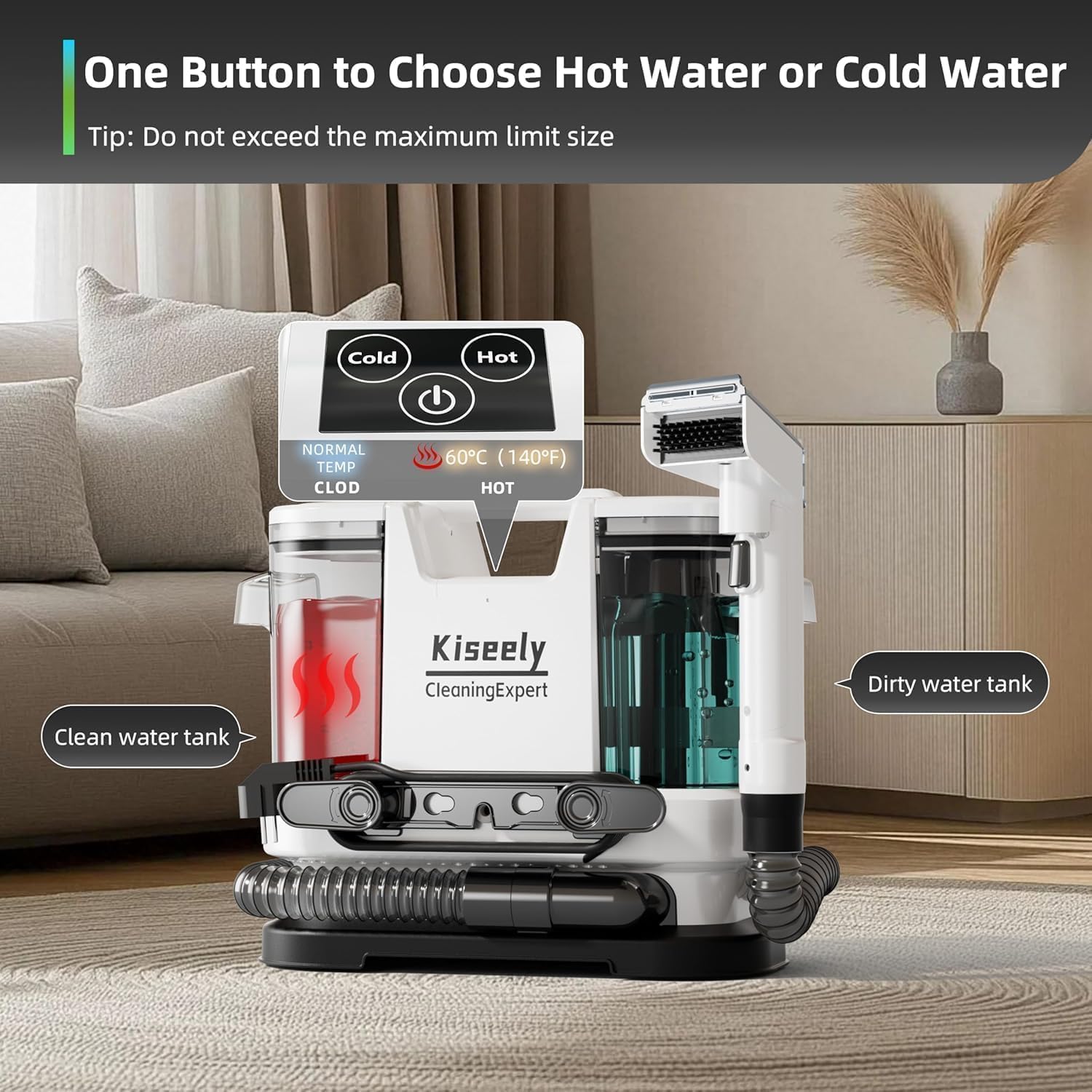 Nettoyeur de tapis et de tissus d'ameublement portable, chauffage instantané, Shampouineuse Canapé, puissant aspirateur et nettoyeur en profondeur (MN1)