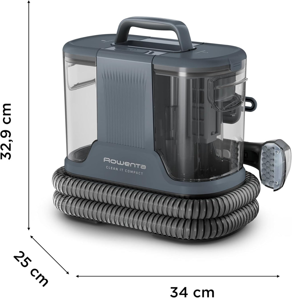 Rowenta, Clean It Compact, Shampouineuse, Détacheur, Nettoyeur Portable, Tapis, Intérieur de Voiture, Canapés, Design Compact, Puissant 400W, IN3011F0, Grise