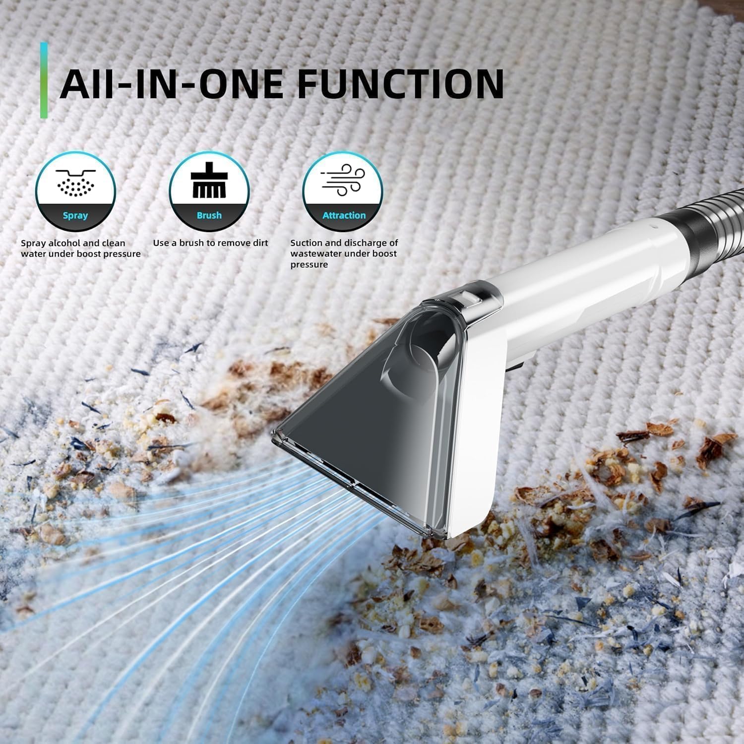 Nettoyeur de tapis et de tissus d'ameublement portable, chauffage instantané, Shampouineuse Canapé, puissant aspirateur et nettoyeur en profondeur (MN1)