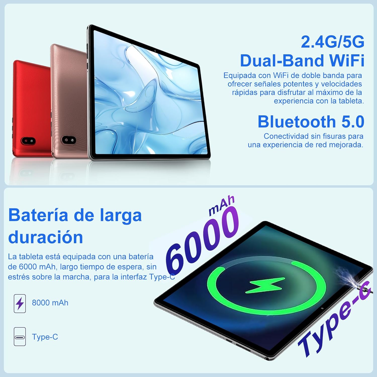2026 Android Tablette 10 Pouces, 20Go RAM + 128Go ROM(TF 2To), Avec 5G WiFi 6, 5MP+8MP, Octa-Core 2.0 GHz, 8000mAh, GPS, Gemini AI Tablette, Widevine L1, Tablette Tactile avec Clavier + Souris（Argent）