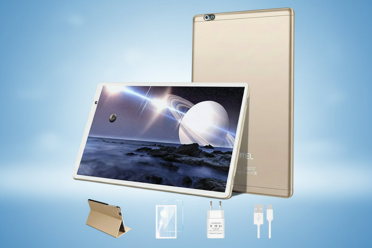 FACETEL Tablette Android Tablette 10 Pouces avec 5G WiFi, 14GoRAM + 128GoROM (TF/1To) | Octa-Core Processor | 2.0 GHz丨8000mAh丨Dual Caméra 5MP+8MP丨IPS FHD | Tablette Tactile Film Protecteur Shell - Or