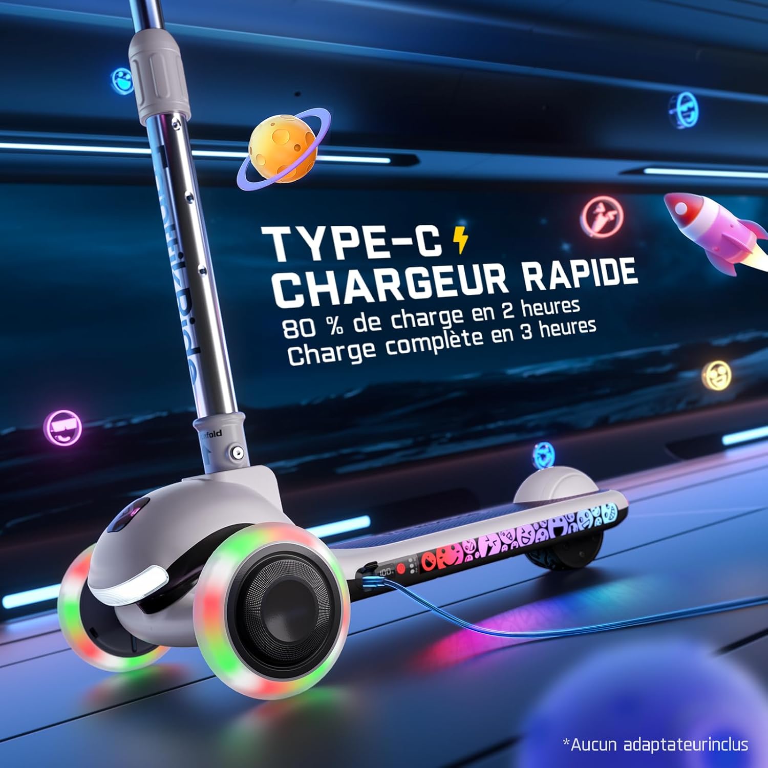 FanttikRide K9 Pro Trottinette Electrique pour Enfants, 3/6/10 km/h, Mode Vitesse IA, Charge Rapide Type-C, 5 Modes D'éclairage, Guidon Réglable, pour Enfants Jusqu'à 60 kg