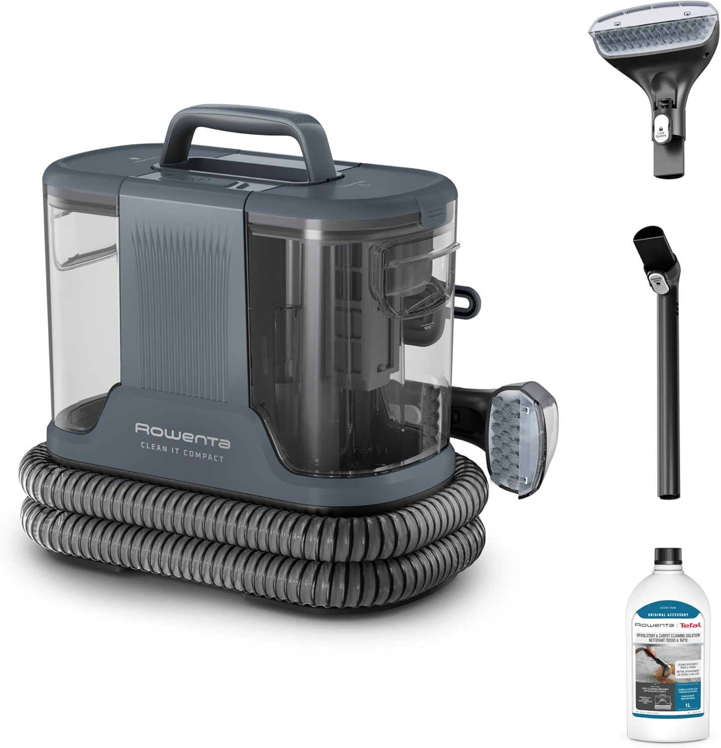 Rowenta, Clean It Compact, Shampouineuse, Détacheur, Nettoyeur Portable, Tapis, Intérieur de Voiture, Canapés, Design Compact, Puissant 400W, IN3011F0, Grise