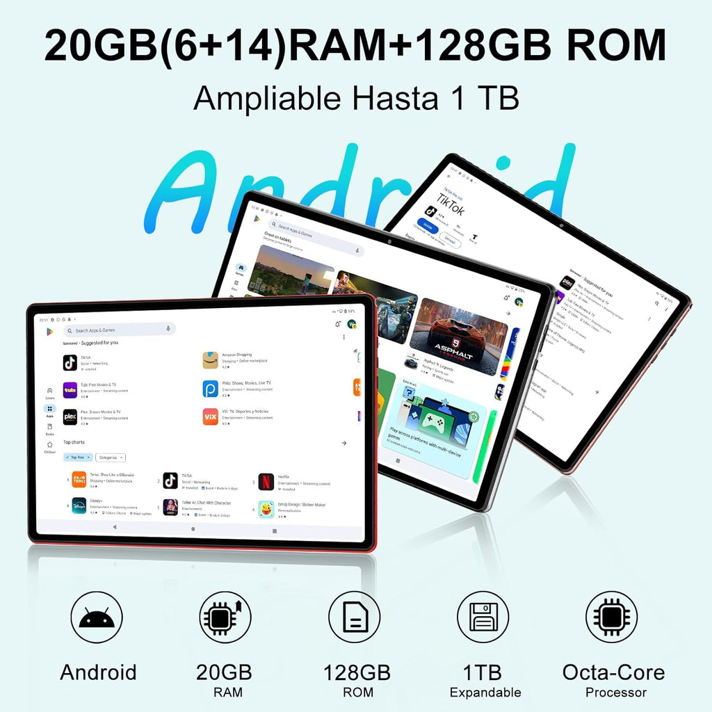2026 Android Tablette 10 Pouces, 20Go RAM + 128Go ROM(TF 2To), Avec 5G WiFi 6, 5MP+8MP, Octa-Core 2.0 GHz, 8000mAh, GPS, Gemini AI Tablette, Widevine L1, Tablette Tactile avec Clavier + Souris（Argent）