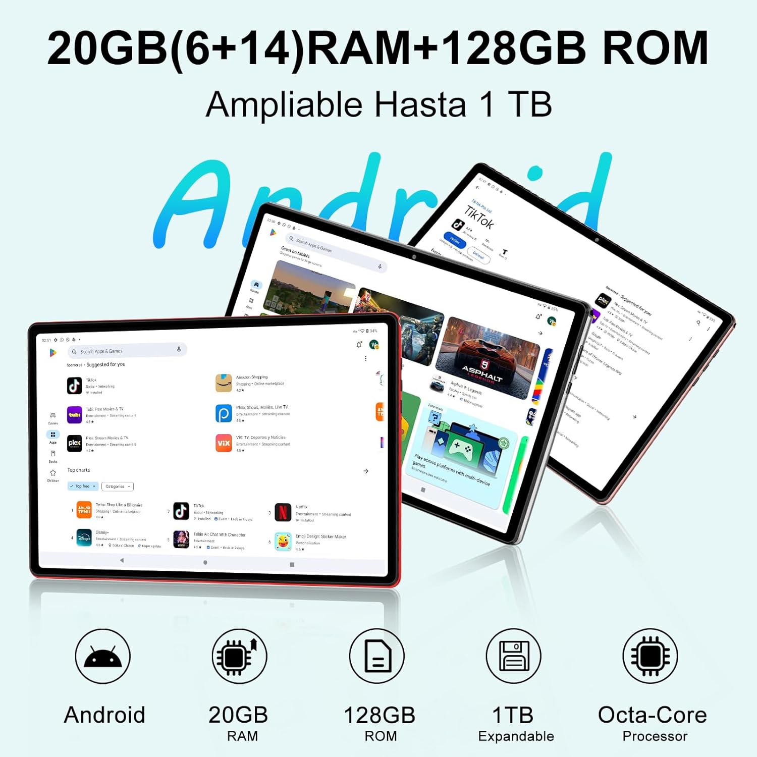 2026 Android Tablette 10 Pouces, 20Go RAM + 128Go ROM(TF 2To), Avec 5G WiFi 6, 5MP+8MP, Octa-Core 2.0 GHz, 8000mAh, GPS, Gemini AI Tablette, Widevine L1, Tablette Tactile avec Clavier + Souris（Argent）