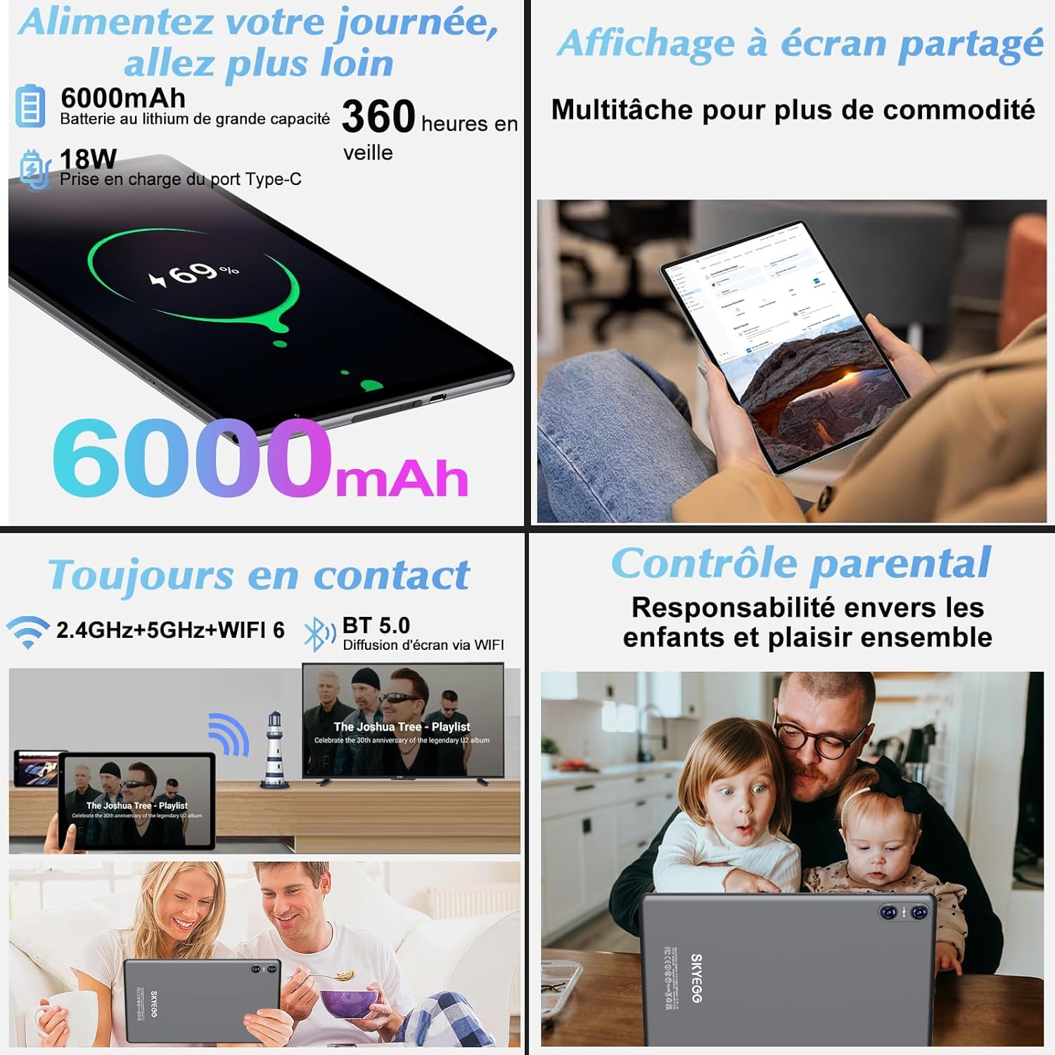 Tablette Android 14 avec 5G Wi-Fi 6, 20 GO RAM+128 GO ROM (Extensible Jusqu'à 1 To), Tablette Tactile avec Widevine L1, 8 Cœurs, 5MP+8MP, Tablette 10 Pouces avec Clavier+Souris et Cas, Gris Espace