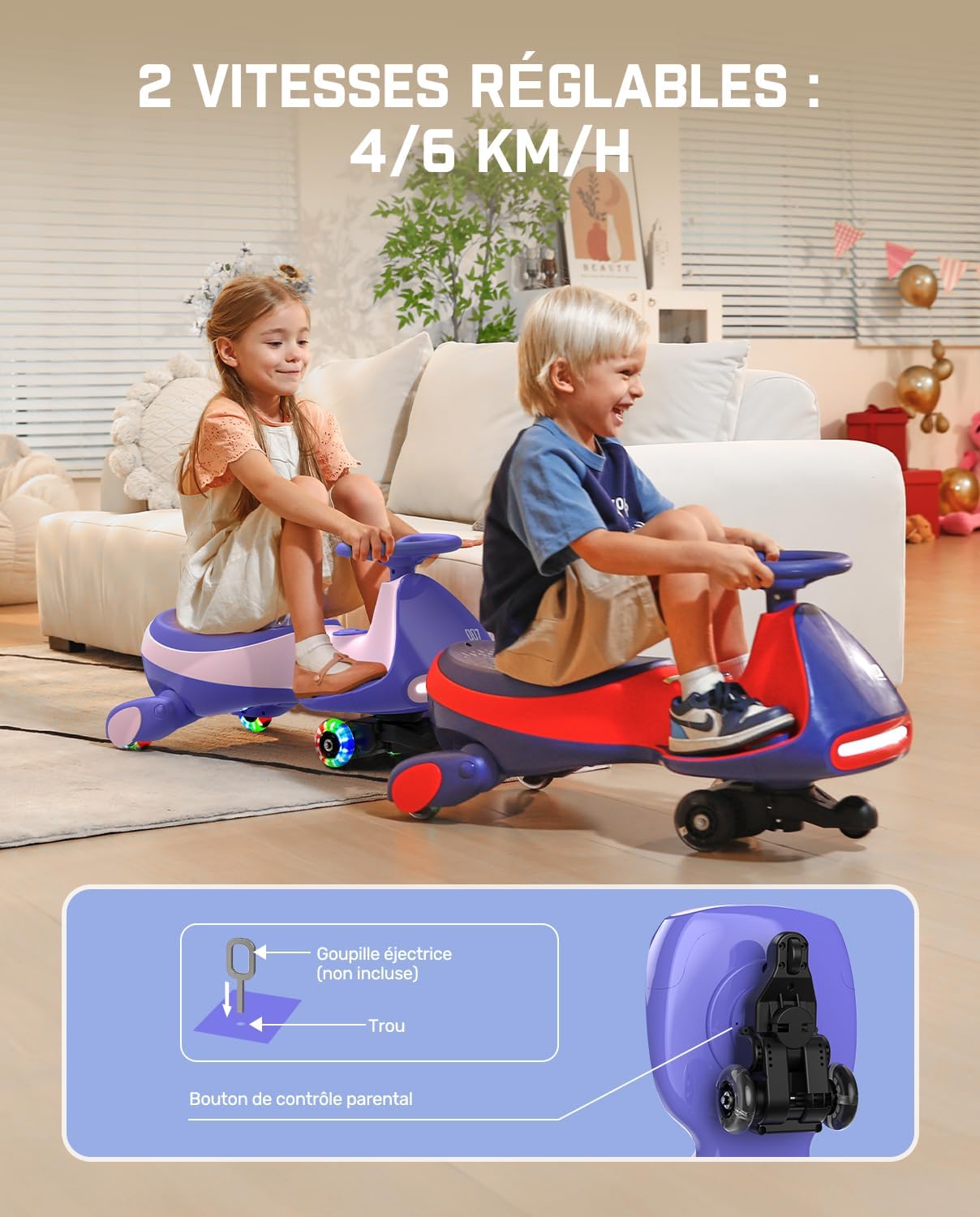 FanttikRide 12V N7 Pro Voiture Électrique Enfants, Anti-Bascule, Ergonomique, 2 en 1, 2 Vitesses, Roues Clignotantes, Bluetooth, Chargement Type C, pour Enfants à Partir de 3 Ans, 68 Kg.