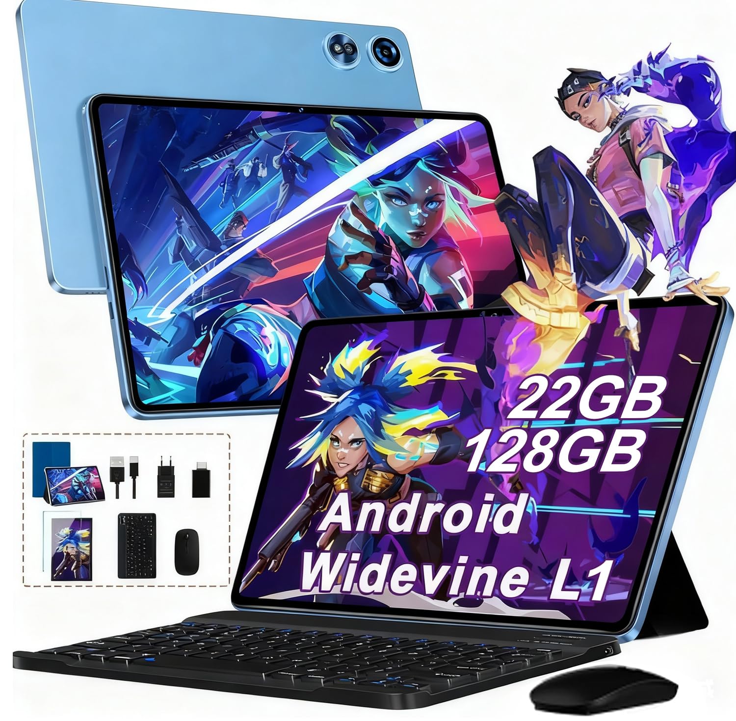 2026 Android Tablette 10 Pouces, 20Go RAM + 128Go ROM(TF 2To), Avec 5G WiFi 6, 5MP+8MP, Octa-Core 2.0 GHz, 8000mAh, GPS, Gemini AI Tablette, Widevine L1, Tablette Tactile avec Clavier + Souris（Argent）