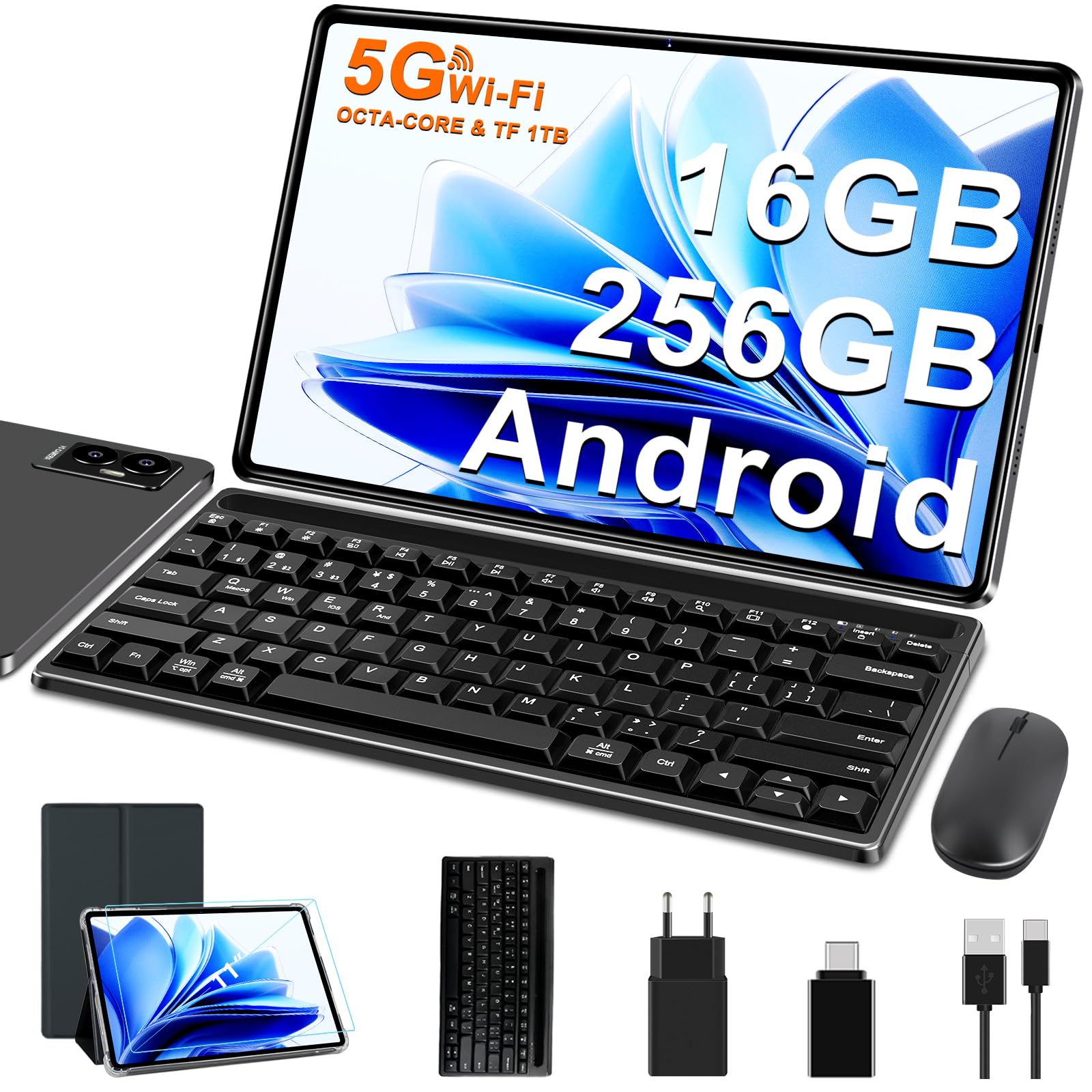 FACETEL Tablette Android Tablette 10 Pouces avec 5G WiFi, 14GoRAM + 128GoROM (TF/1To) | Octa-Core Processor | 2.0 GHz丨8000mAh丨Dual Caméra 5MP+8MP丨IPS FHD | Tablette Tactile Film Protecteur Shell - Or